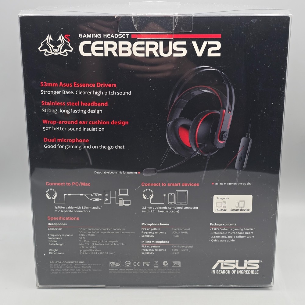New ASUS Cerberus V2 Gaming Headset Black/Red