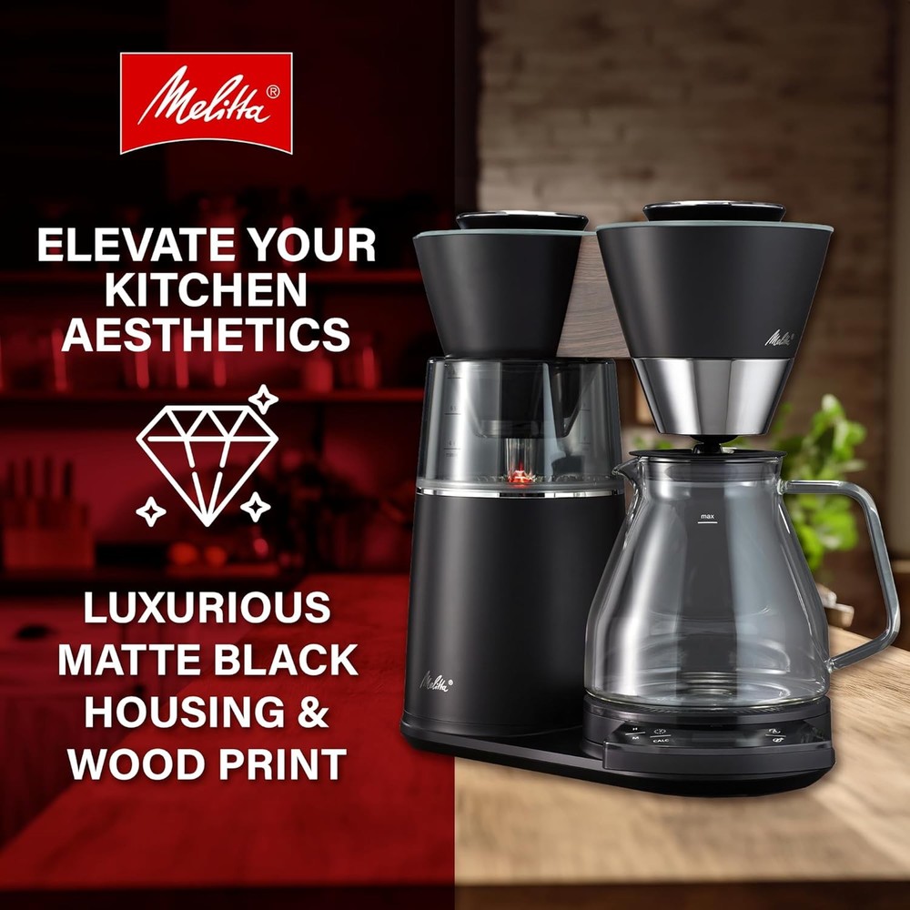 Melitta Vision 12-Cup Automatic Drip Coffee Maker with 5-Pack Filters - Black