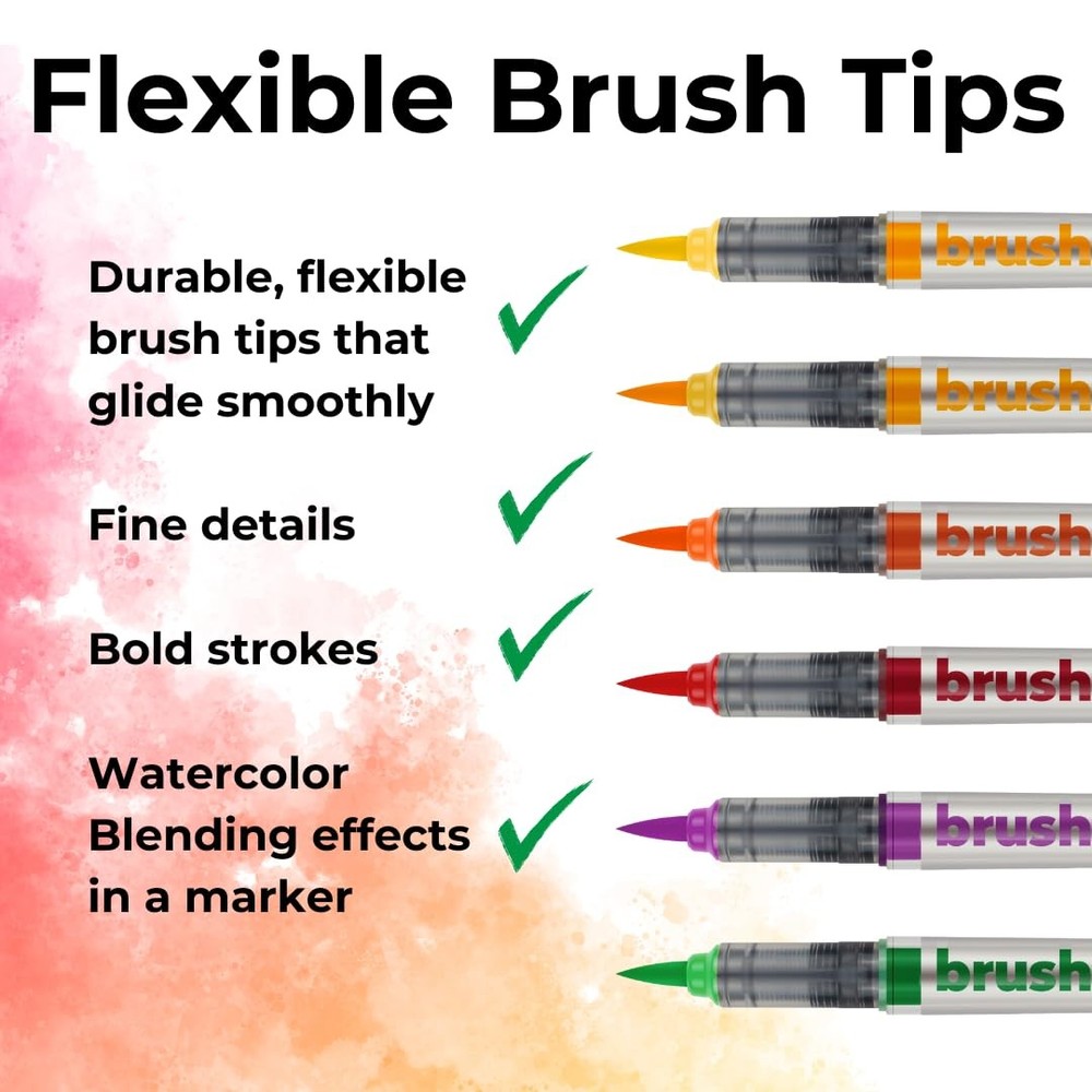 Brushmarker Pro 12pc Basic Colors brush tip markers Set Blendable Water-Based...
