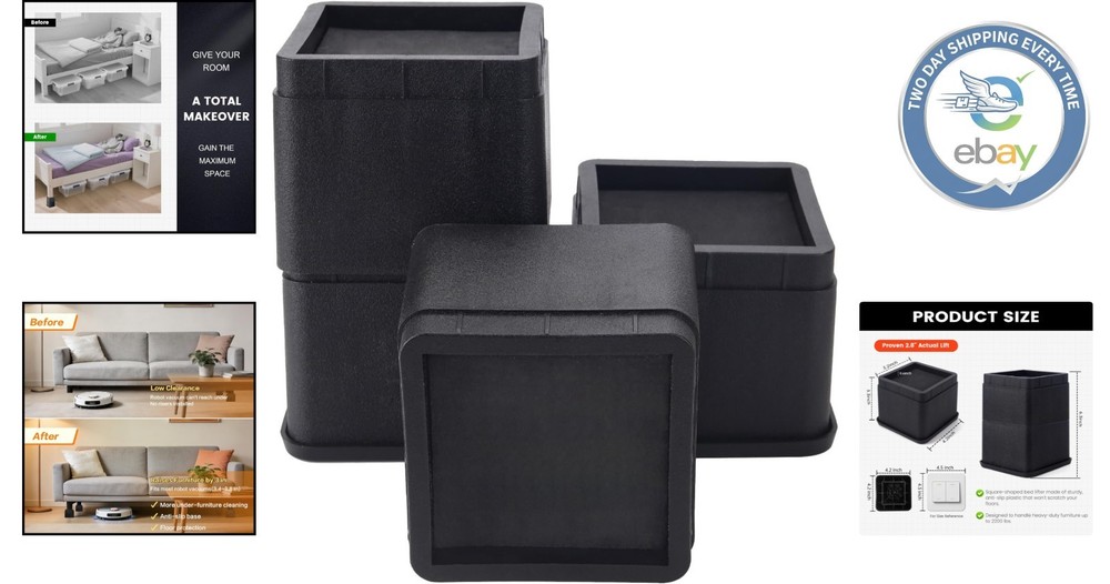 Heavy Duty Bed Risers - Adjustable 3/6 Inch Set for Under-Bed Storage - 4 Pack