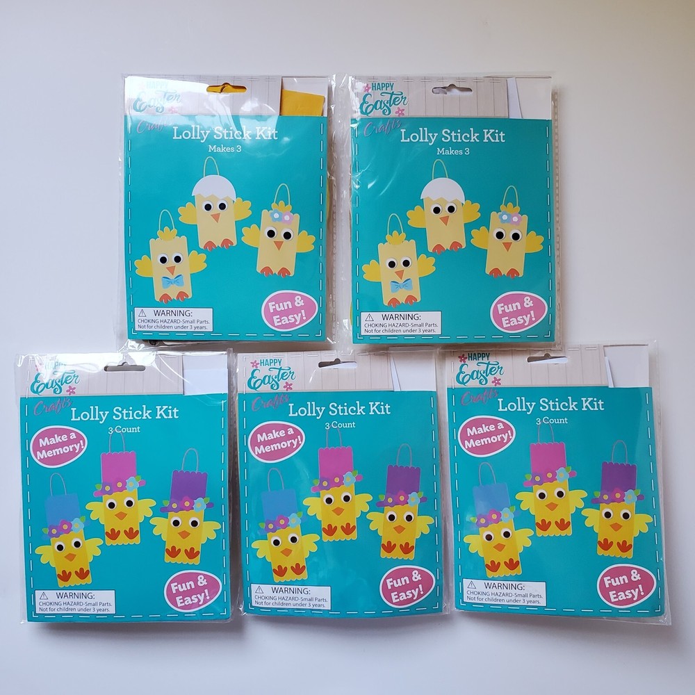 5 Lolly Stick Kit Easter Chicks 3 Each Stuffer Class Easy School Craft Activity