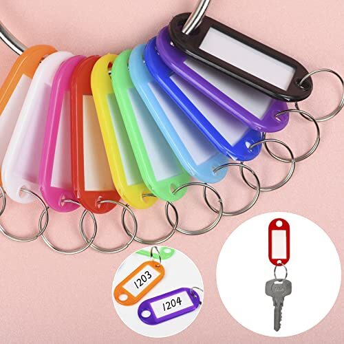 200 Pack Plastic Key Tags with Label Window and Split Key Ring Luggage Tag