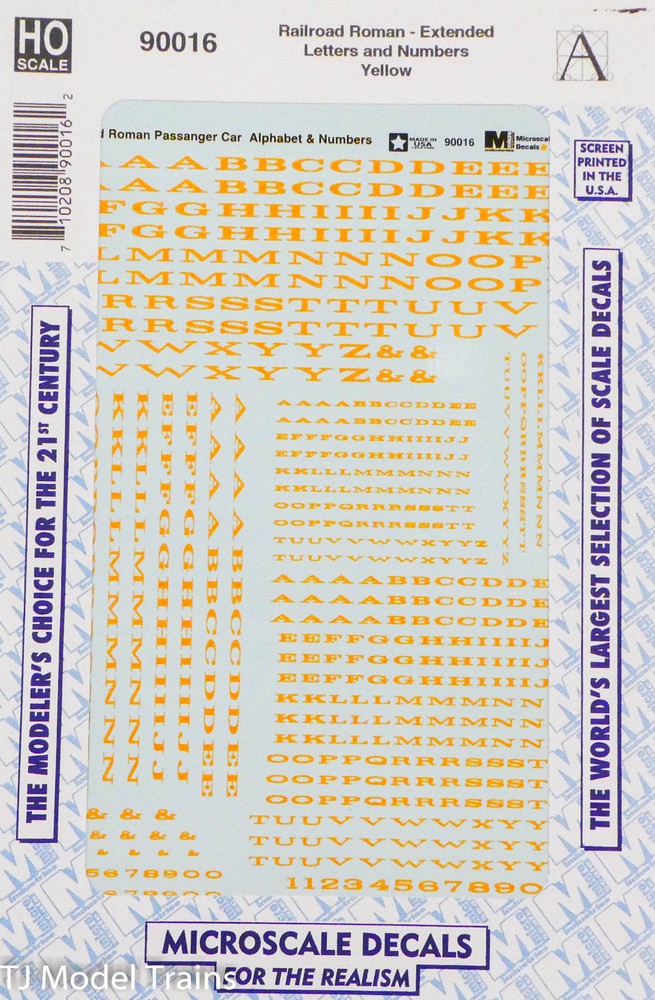 Microscale Decal #90016 Alphabets - Extended Railroad Roman - Yellow