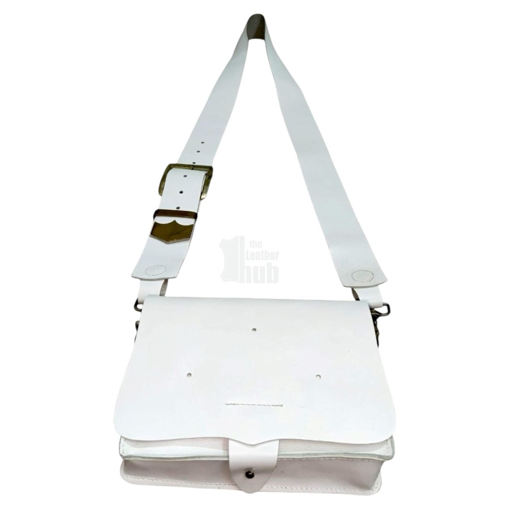Cross Belt Strap & Pouch Old Pattern Genuine White Leather British Army Parade