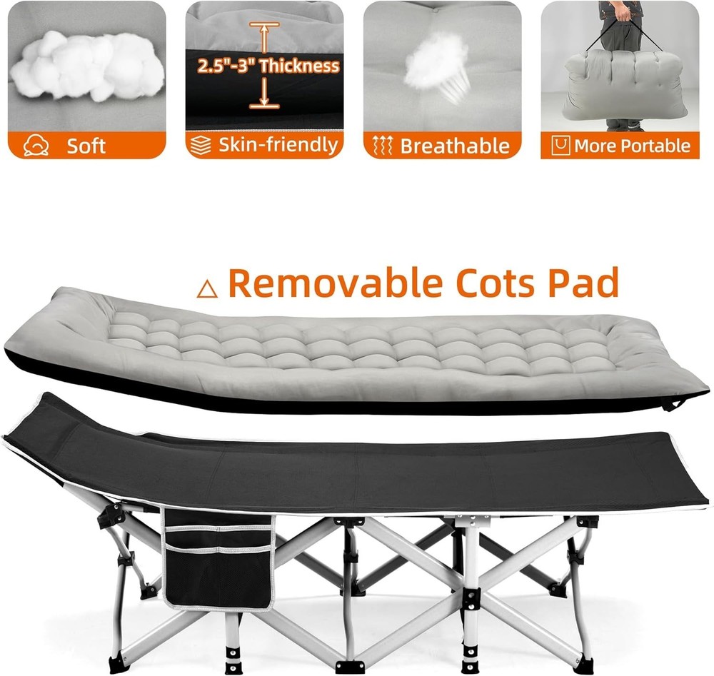 Portable Camping Cot Sleeping Cots Adults 28" Extra Wide Folding Cot Max Load