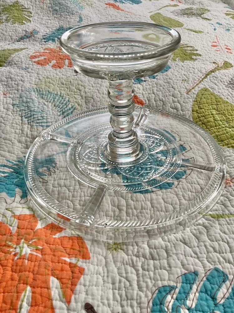 Vintage EAPG, Clear Glass Cake Stand, 11” Diameter!