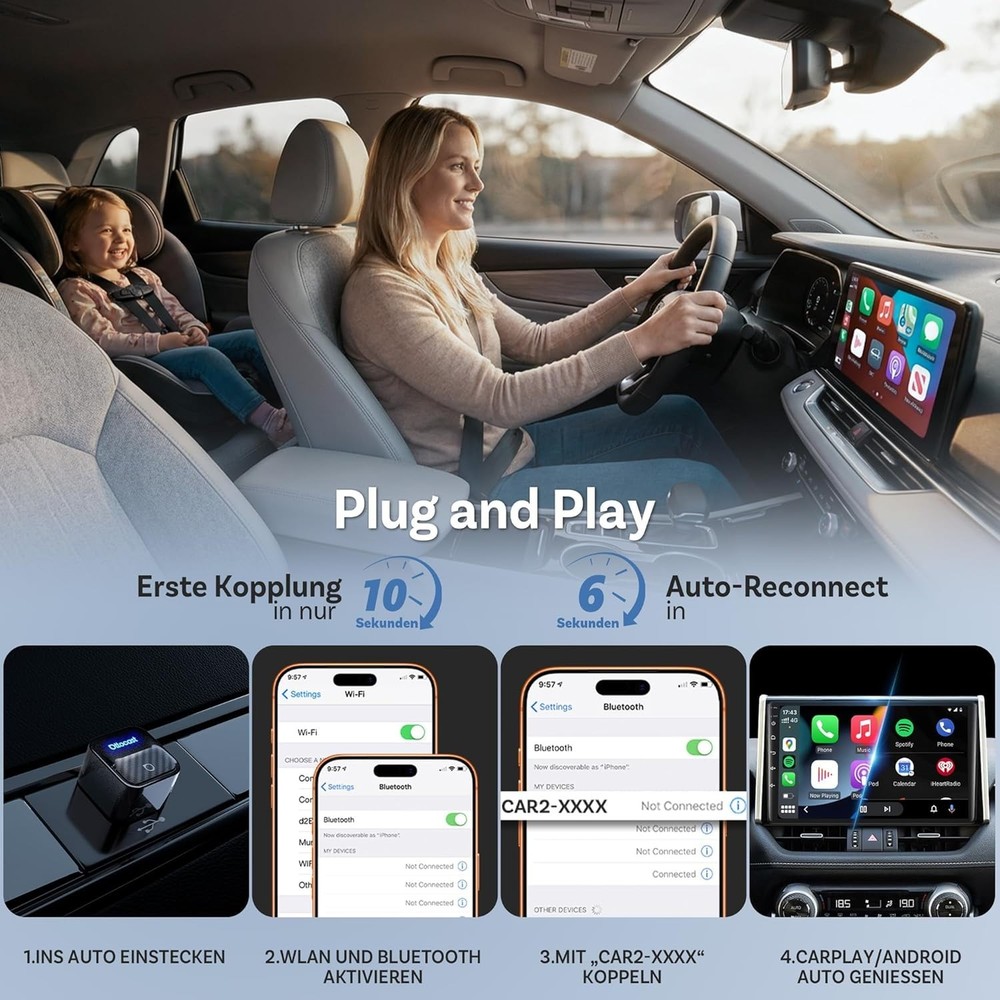 Ottocast Mini Pico Mini Core Wireless CarPlay & Android Auto Adapter WiFi 6