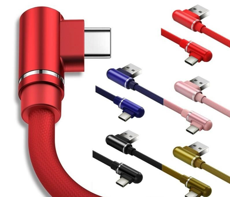 90 Degree Angle 6ft USB Cable For Apple and Type C Cable 2A Data Sync Charging