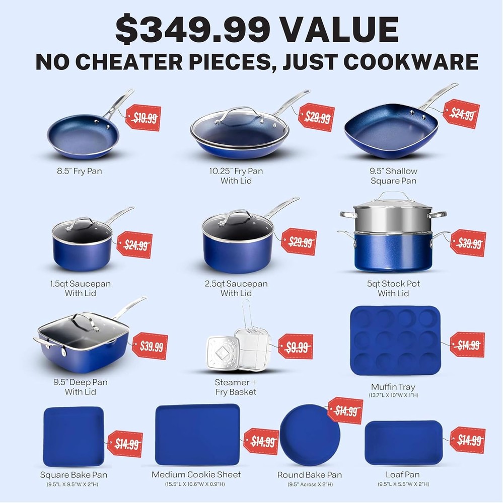 GRANITESTONE 20 Pc Kitchen Pots and Pans Set Non Stick Cookware Set, Kitchen Coo