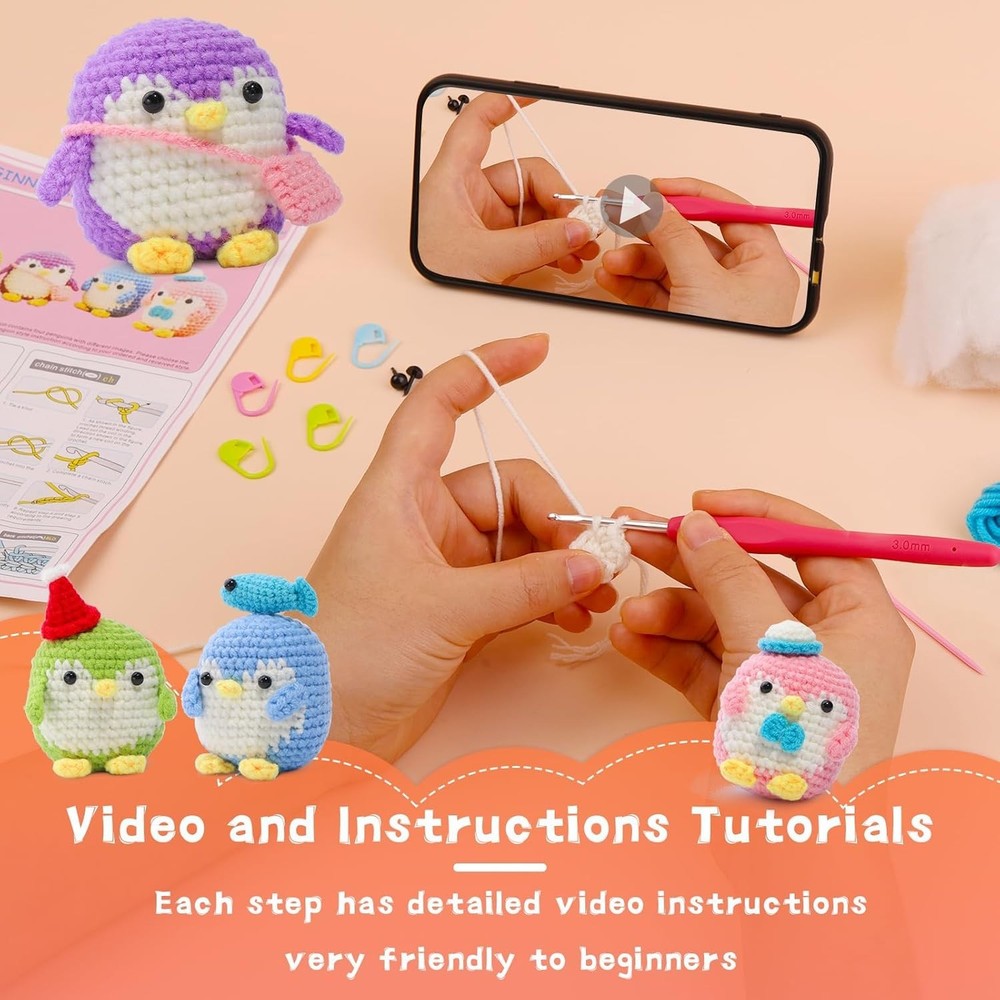 Adorable Penguin Crochet Kit for Beginners – Includes Yarn, Hooks, and Tutorials