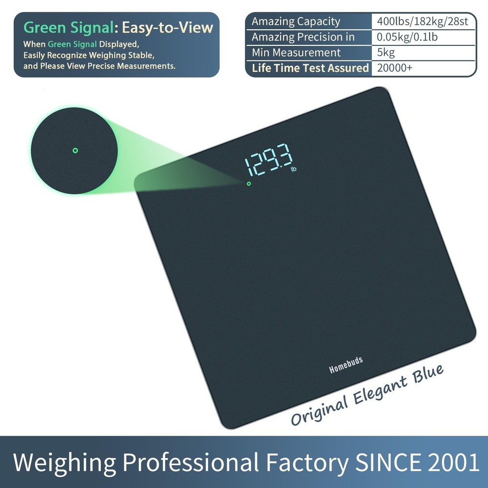 Step-On Bathroom Scale with Backlit Display - 400lb Capacity, Lightweight Design