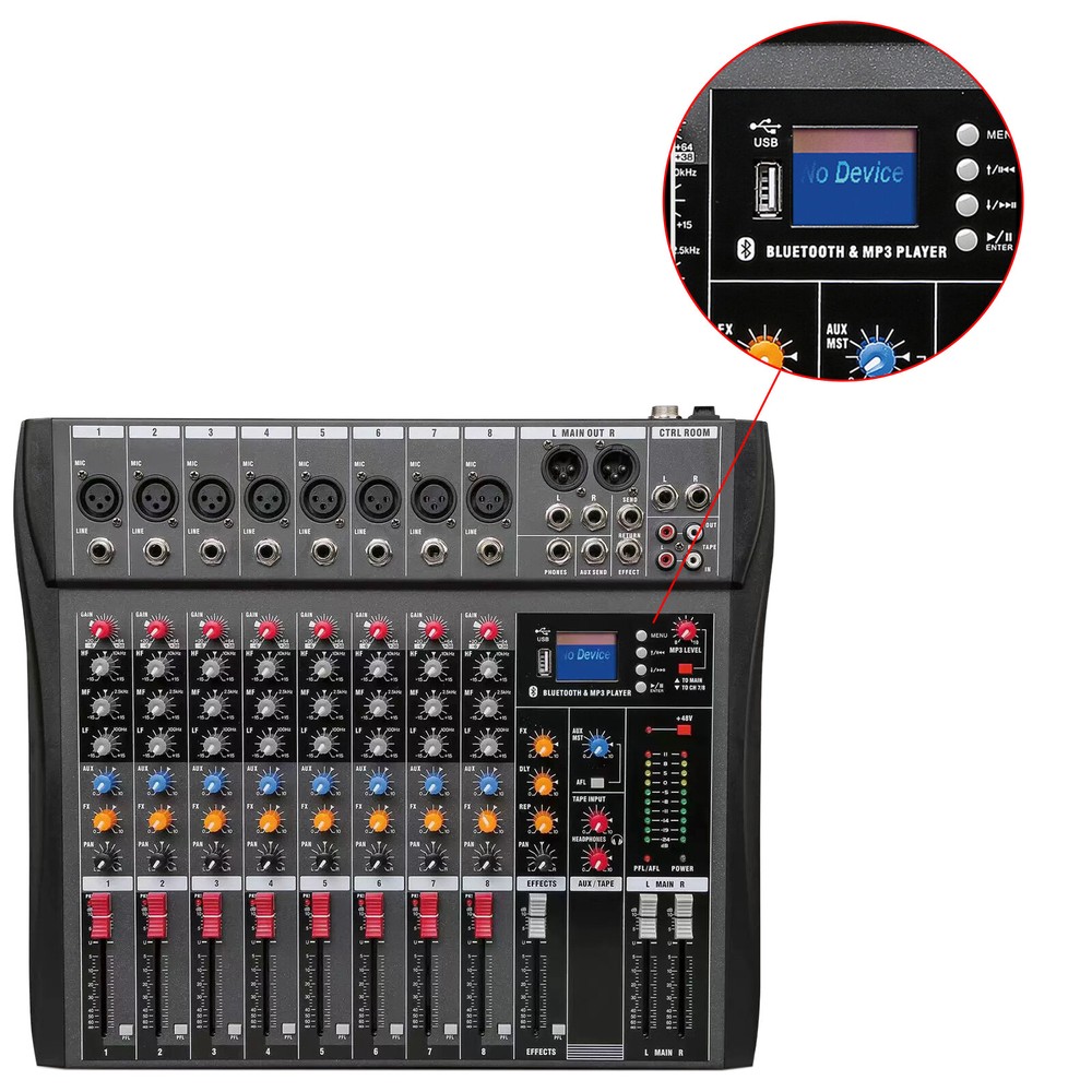 8 Channel Professional Digital Bluetooth Live Studio Audio Mixer Power Mixing