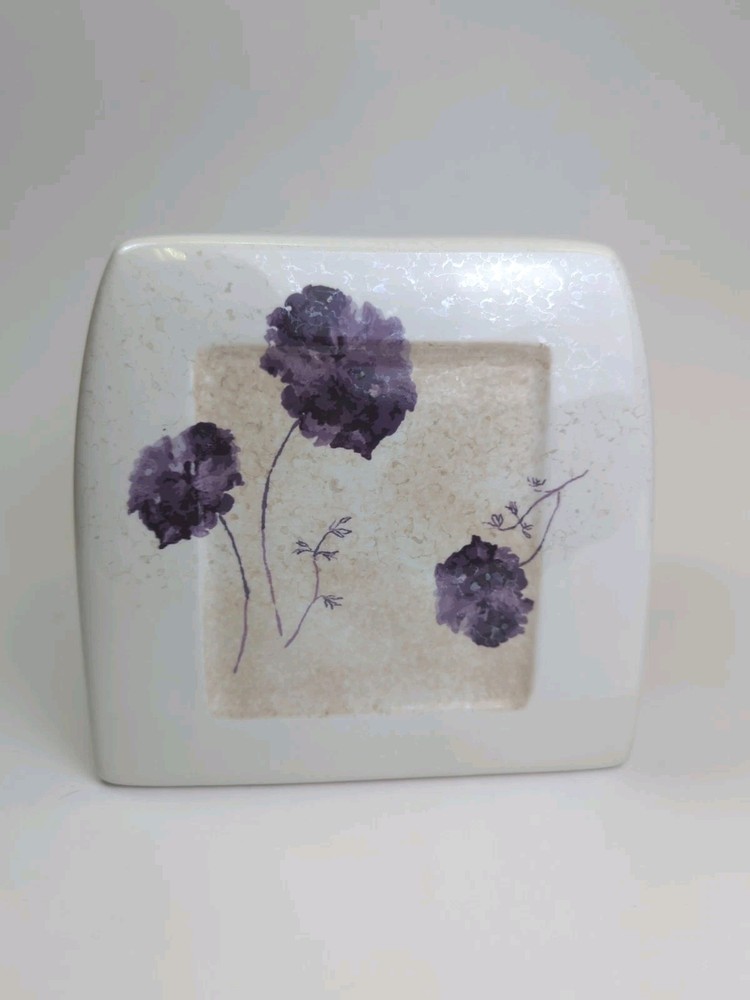Tissue Box Cover Ceramic Pearlized Purple Luster Flower Cube Box EUC