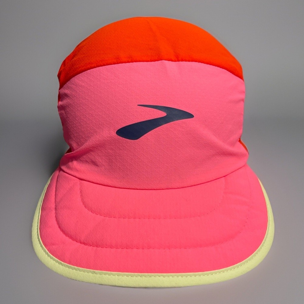 NWT Brooks Running Lightweight Packable Hat Adjustable Cap Red Neon Pink