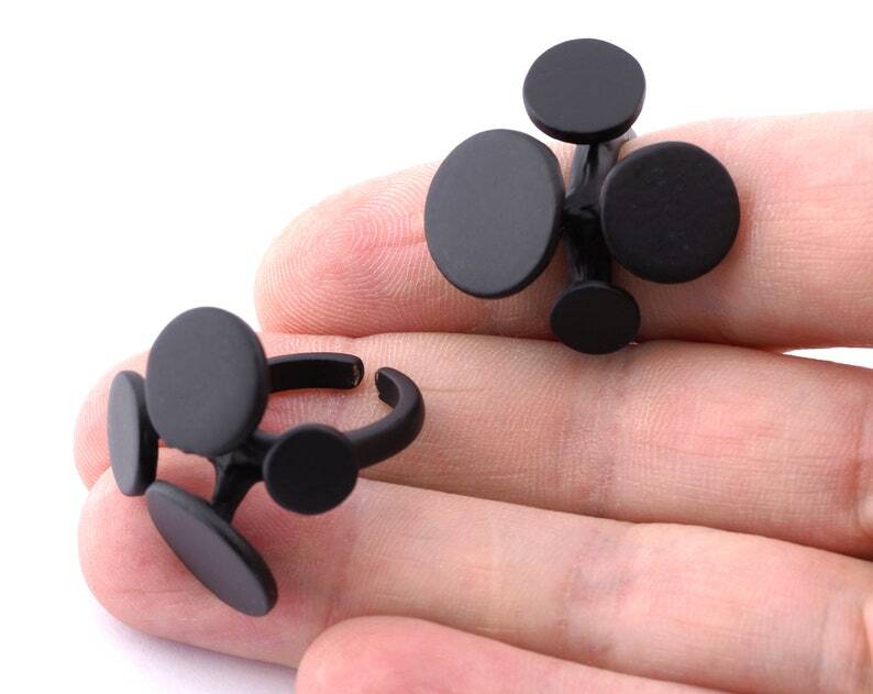 Discs Signet Ring Circles Adjustable Ring Blank Black Painted brass 9us 3678