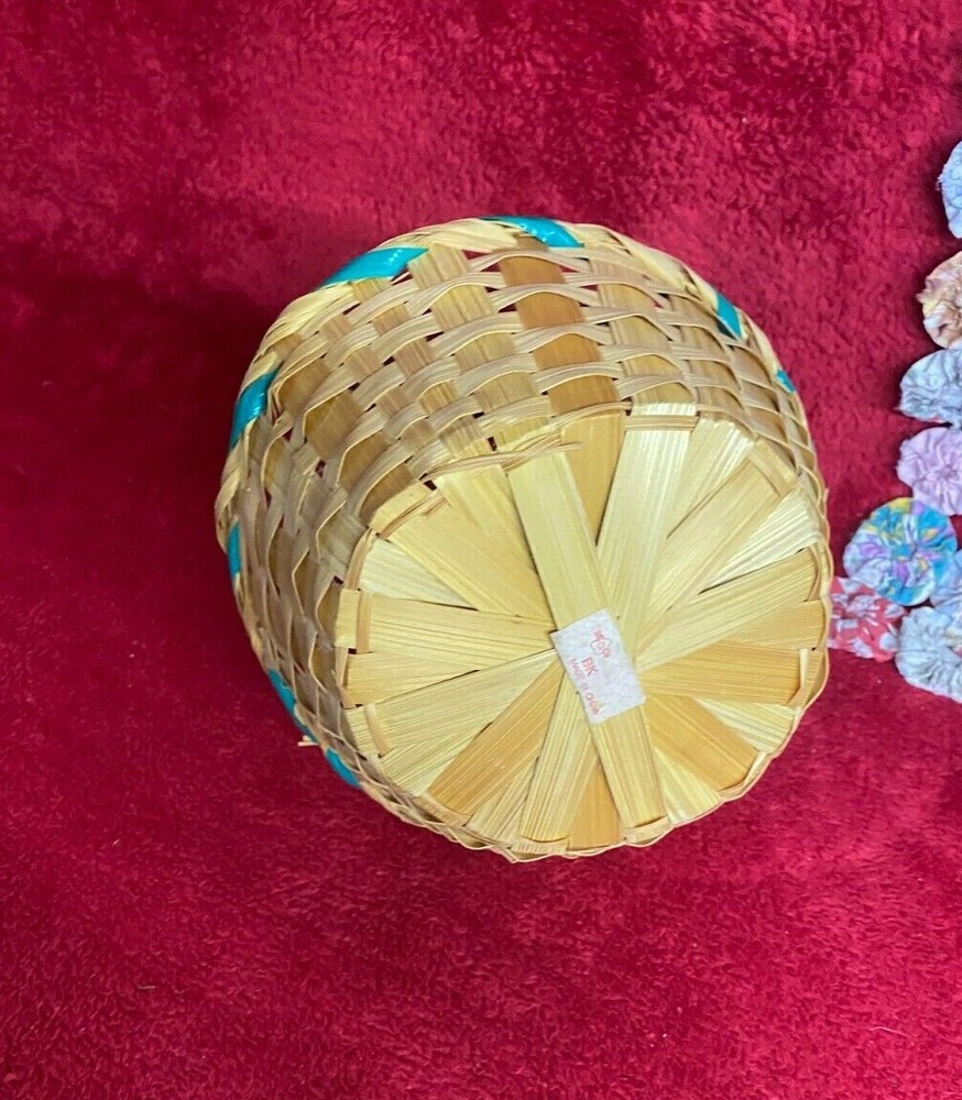Small Round Basket with Green Plastic Design