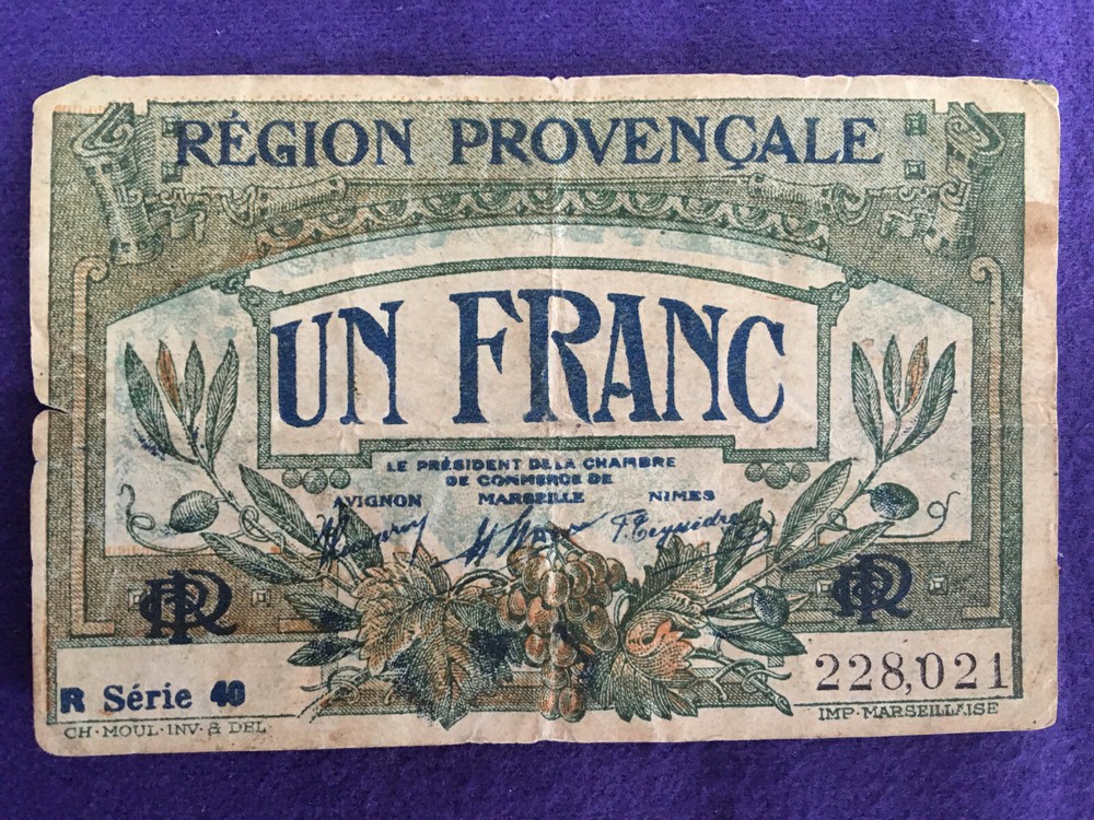 FRANCE 1922 REGION PROVENCALE 1 FRANC NOTE