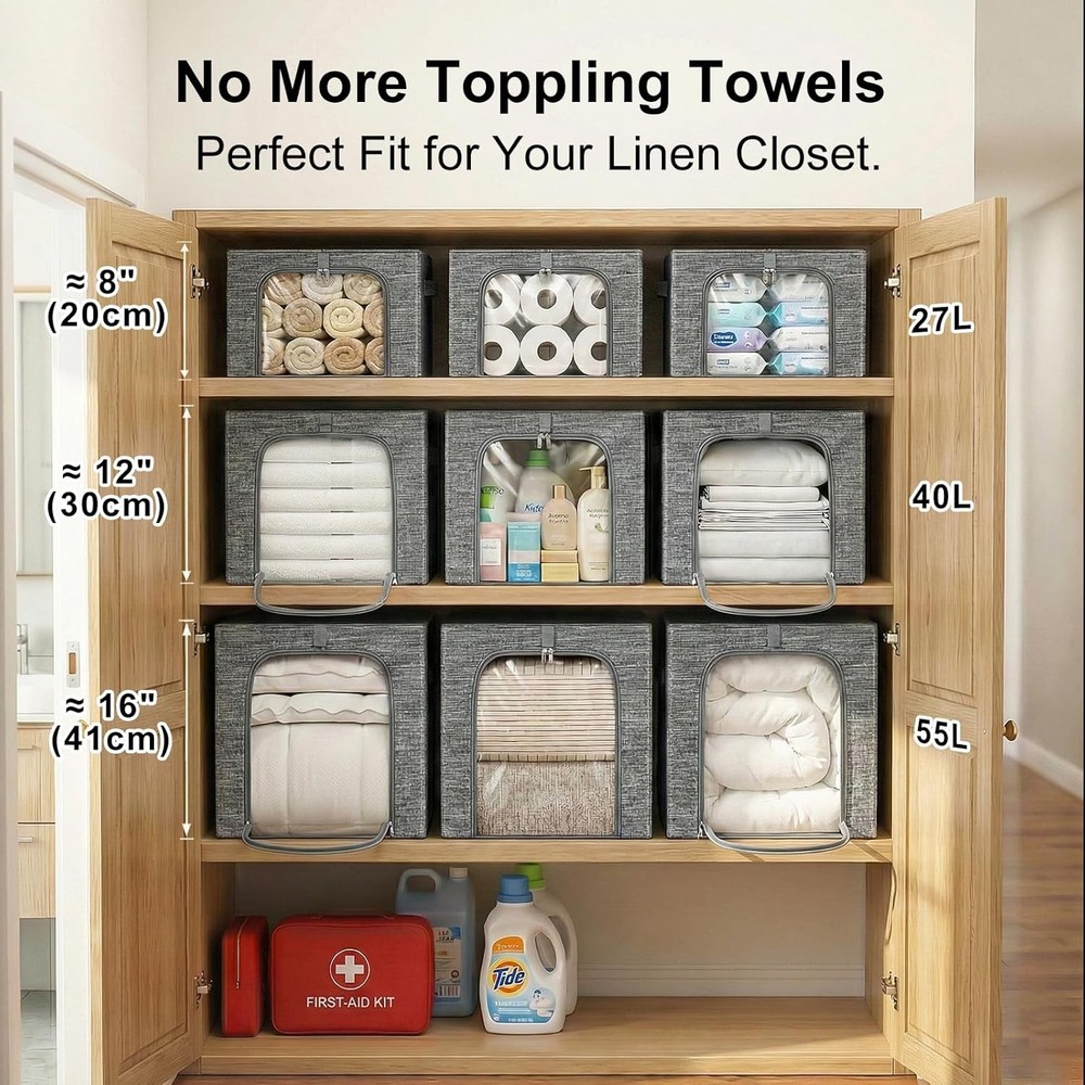 GoMaihe Clothes Storage Bin with Metal Frame: 6-Pack Stackable Closet Storage Bi