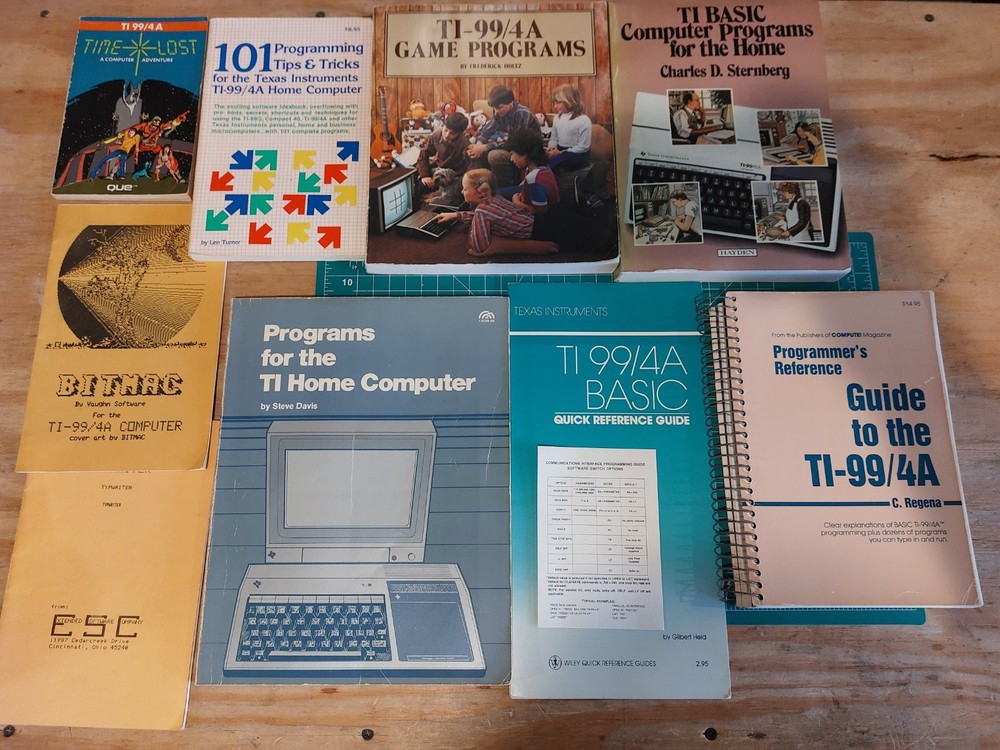 TI-99/4A Vintage Book Lot Basic Programs TI Bitmac ESC Time Lost 101 Tips Game