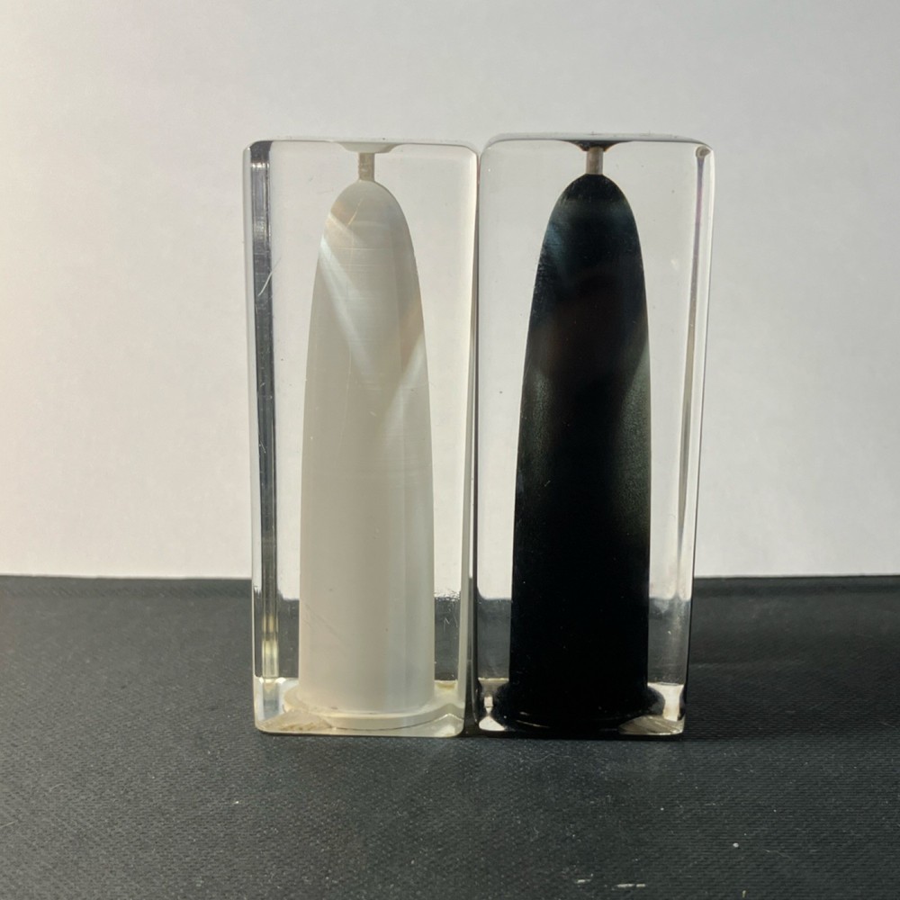 Clear Plastic Salt & Pepper Shakers Set Black & White Modern Design