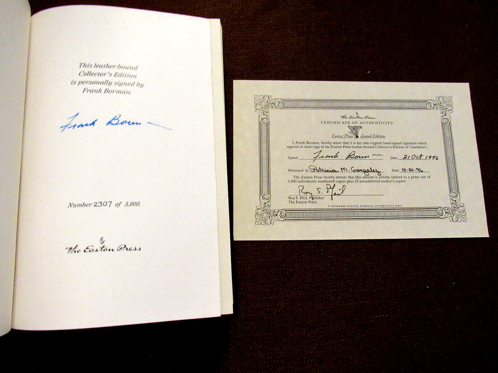 FRANK BORMAN APOLLO NASA ASTRONAUT SIGNED AUTO VTG L/E LEATHER HC COUNTDOWN BOOK