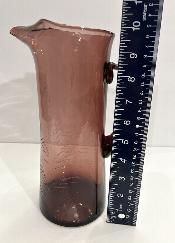 Amethyst Glass Pitcher Etched European Collection