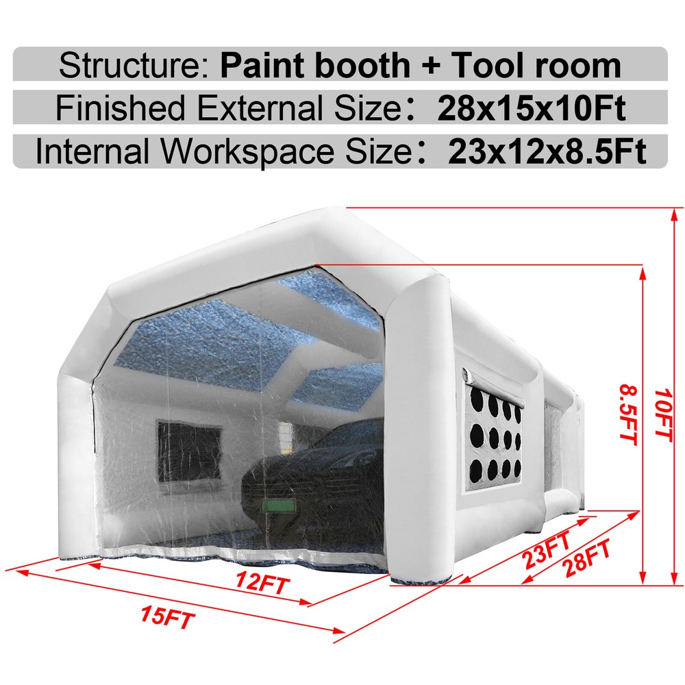 𝟐𝟖𝐱𝟏𝟓𝐱𝟏𝟎𝐅𝐭 Portable Inflatable Paint Booth