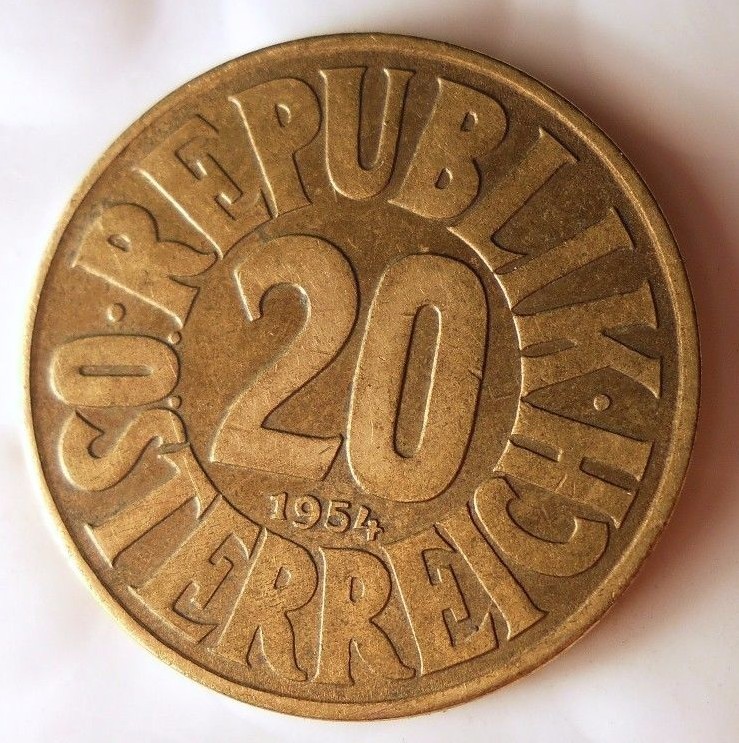 1954 AUSTRIA 20 GROSCHEN - Uncommon Type - FREE SHIP - BIN #EC2