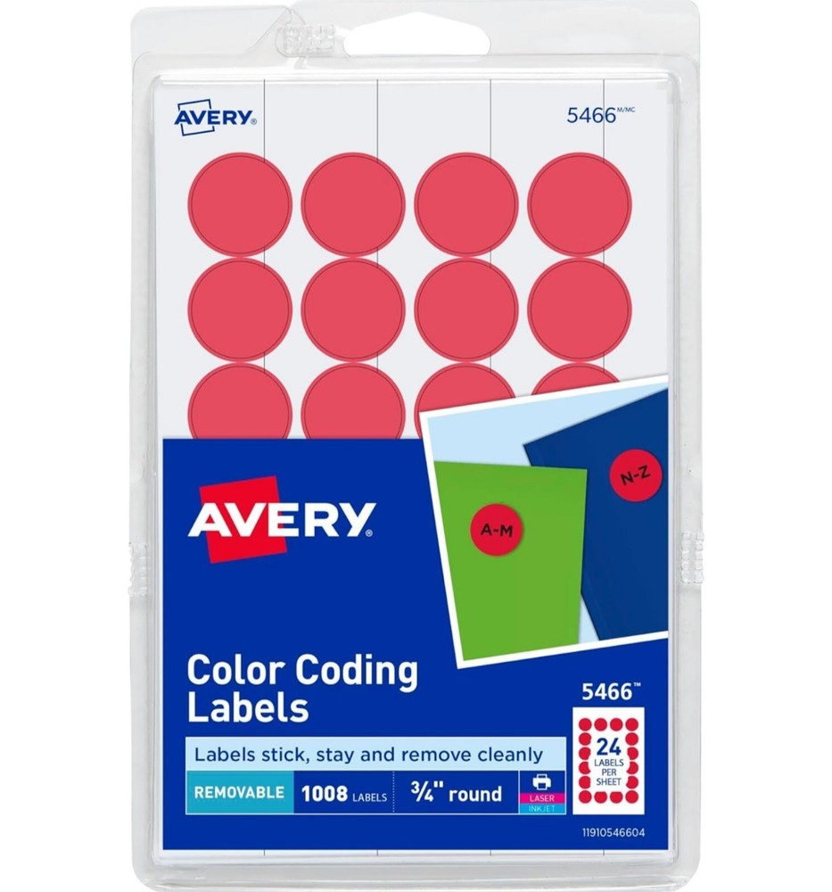 Avery Dennison Ave-05466 Round Color Coding Label - 0.75" Diameter