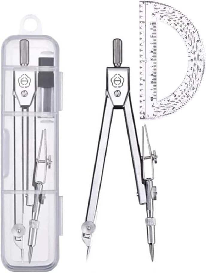 Protractor and Compass Set, Protractor, Silver