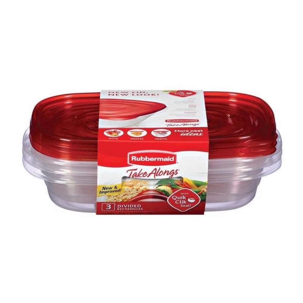 Divided Rectangular Food Storage Containers Take Along 3.7 Cup 3 Pack Set