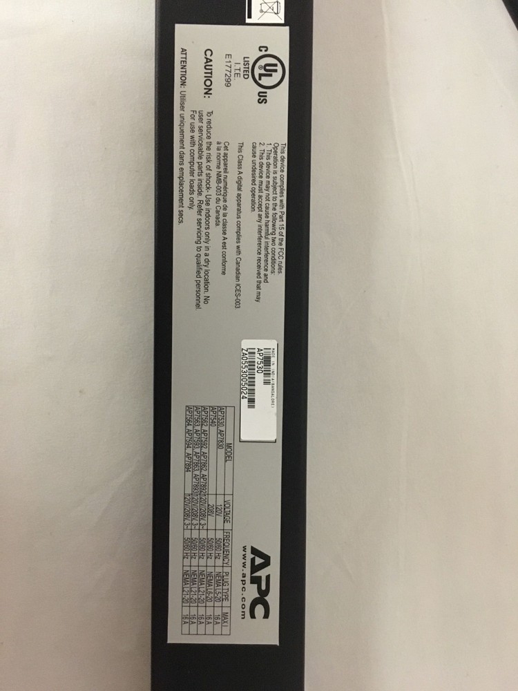 APC Basic Rack PDU Model AP7530 - Untested