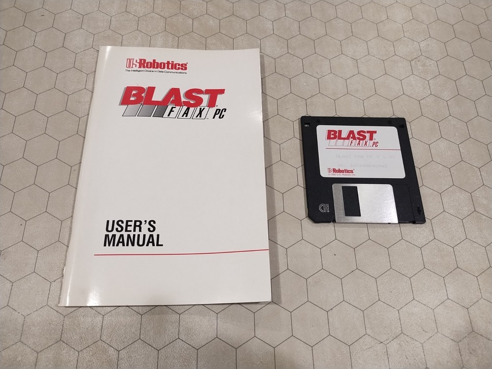 Blast Fax PC modem software, US Robotics, 3.5" floppy disk/manual, 1992, tested