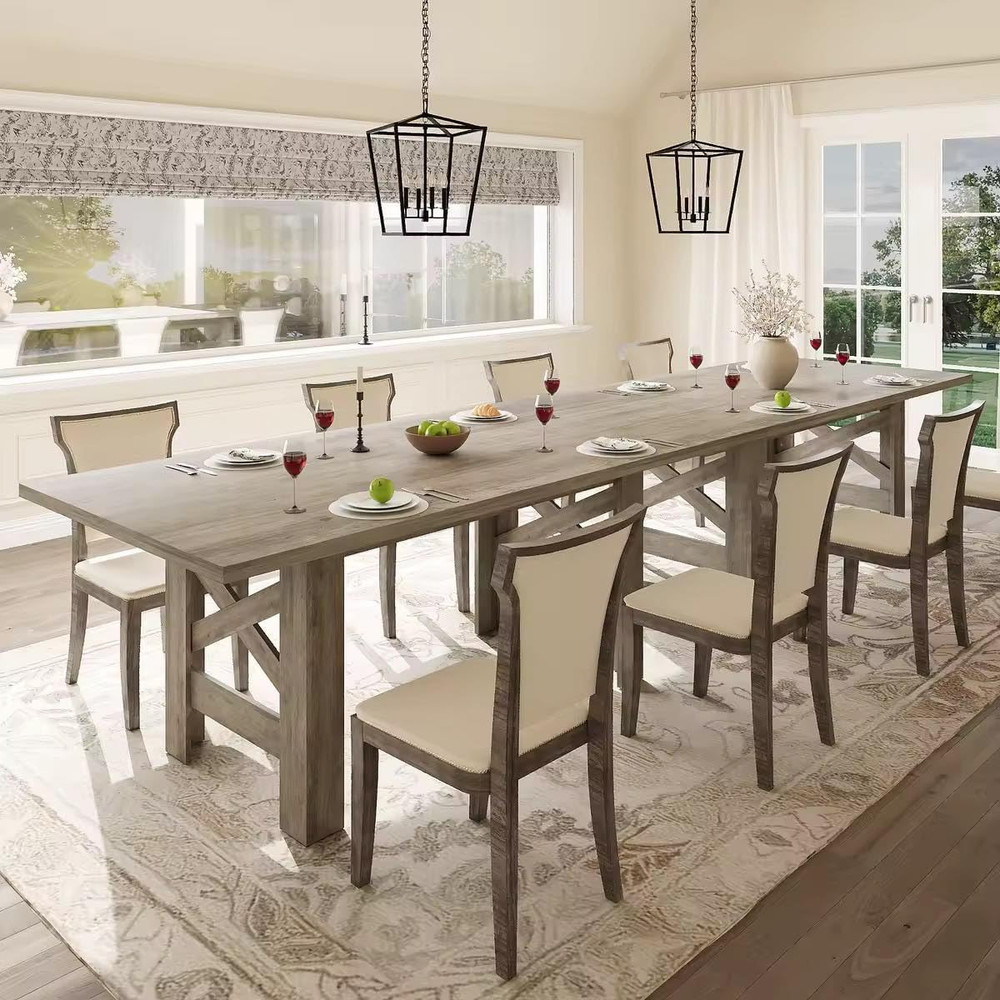 Rustic Gray Farmhouse Dining Table for 6-8, Sturdy 70.87" Rectangle