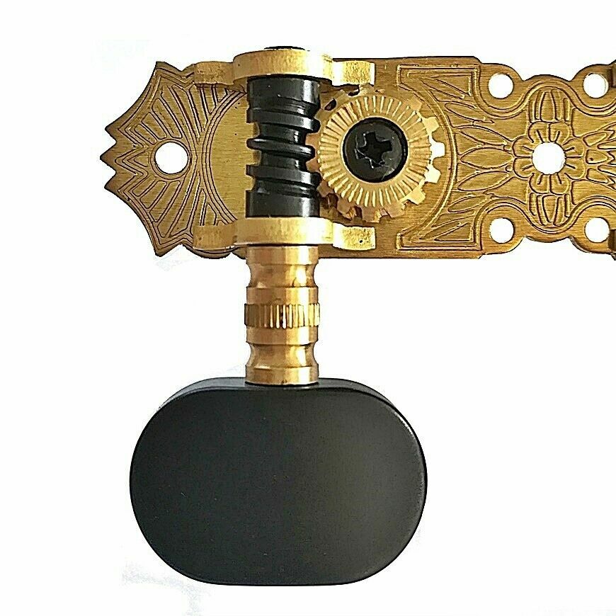 VAN GENT CLASSICAL GUITAR MACHINE HEADS 250 BRASS BALCK BUTTONS AND ROLLERS