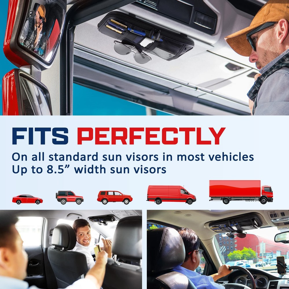 Fancy Mobility Car Sun Visor Organizer – Car, SUV, Black (Upper Pen Holder)