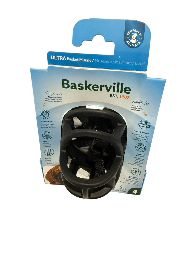 Baskerville Ultra Muzzle Dog Training Accessory, Size 4, Black Open Box