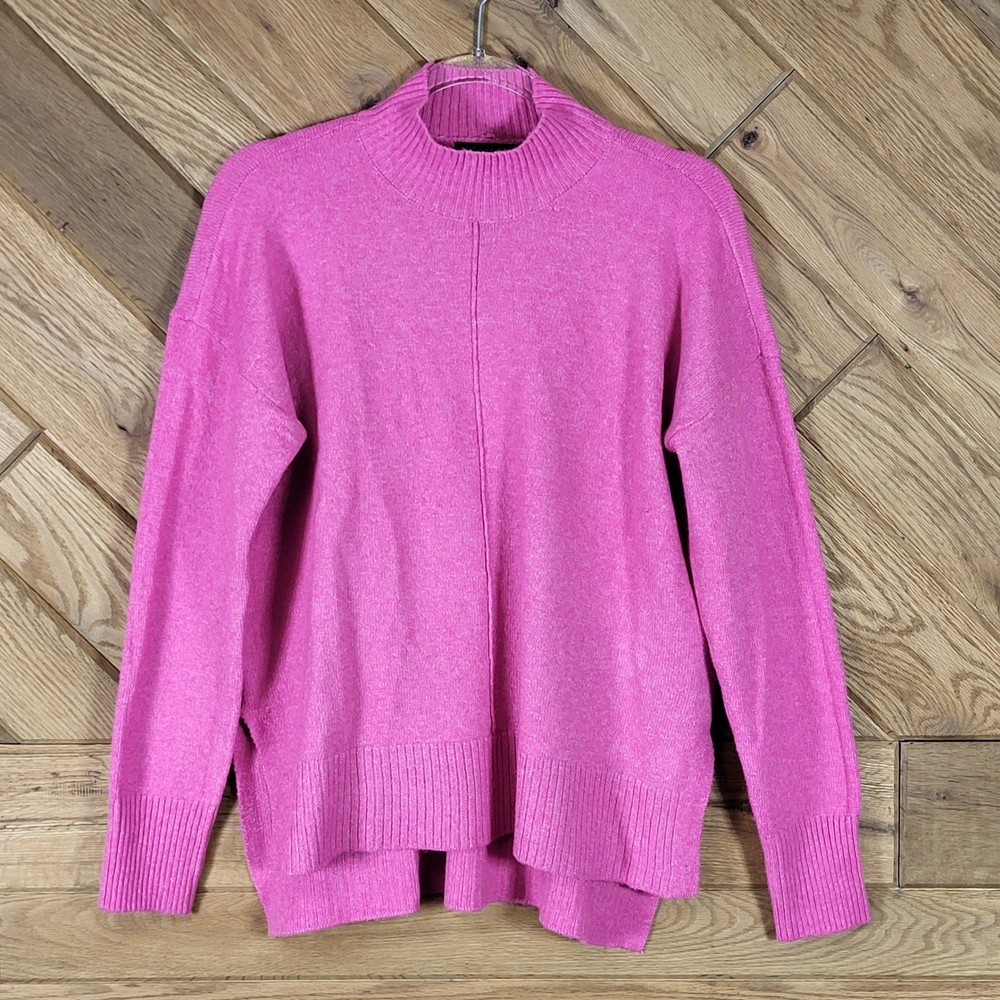 Tahari Sweater Womens Medium Mock Neck High Low Hem Pullover Pink