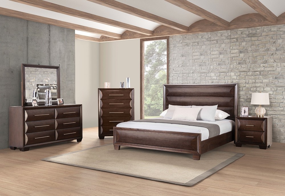 Transitional Style Eastern King Size 4pc Bed Set Espresso Finish Bedroom