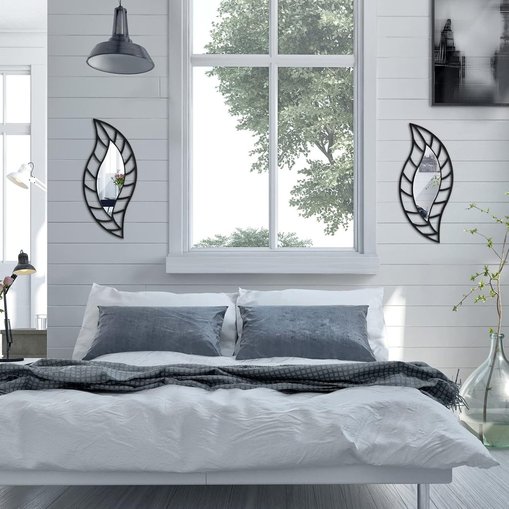 2 Pcs Decorative Mirror Wall Decor Leaf Teardrop Mirror Wall Mounted Decorations