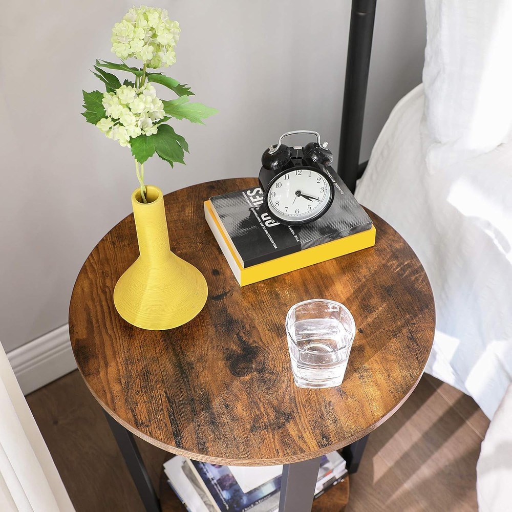Round Side End Table 2-Tier Accent Bedside Table W/ Storage Shelf Easy Assembly