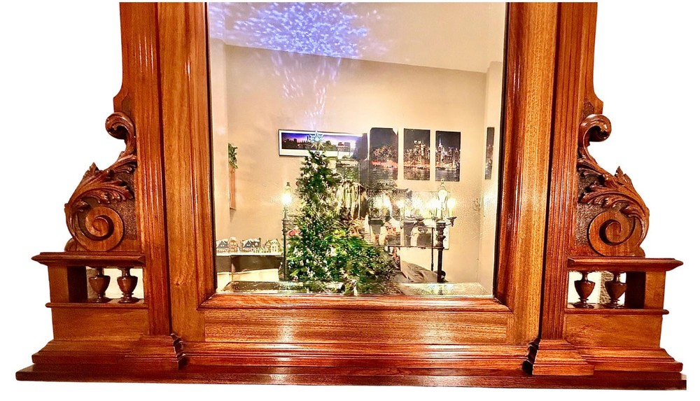 Large Antique Victorian Mirror**Carved Solid Walnut w/Beveled Mirror**OBO**