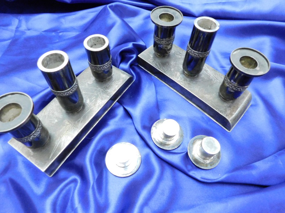 ZEESUNG CHINESE EXPORT STERLING SILVER CONSOLE CANDLEHOLDERS - EXCELLENT COND.