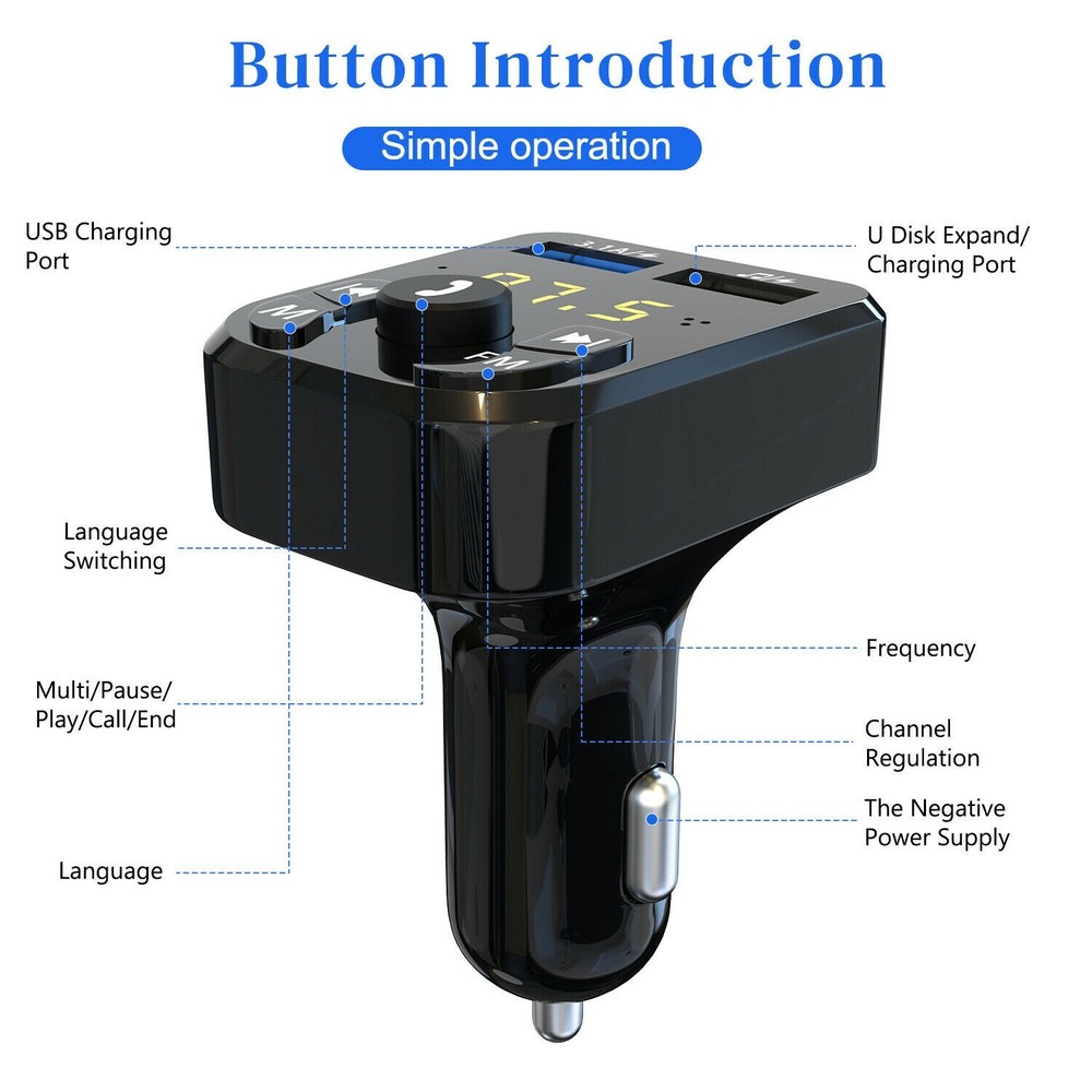 2 Pack Bluetooth FM Transmitter Wireless Radio Adapter Car Kit
