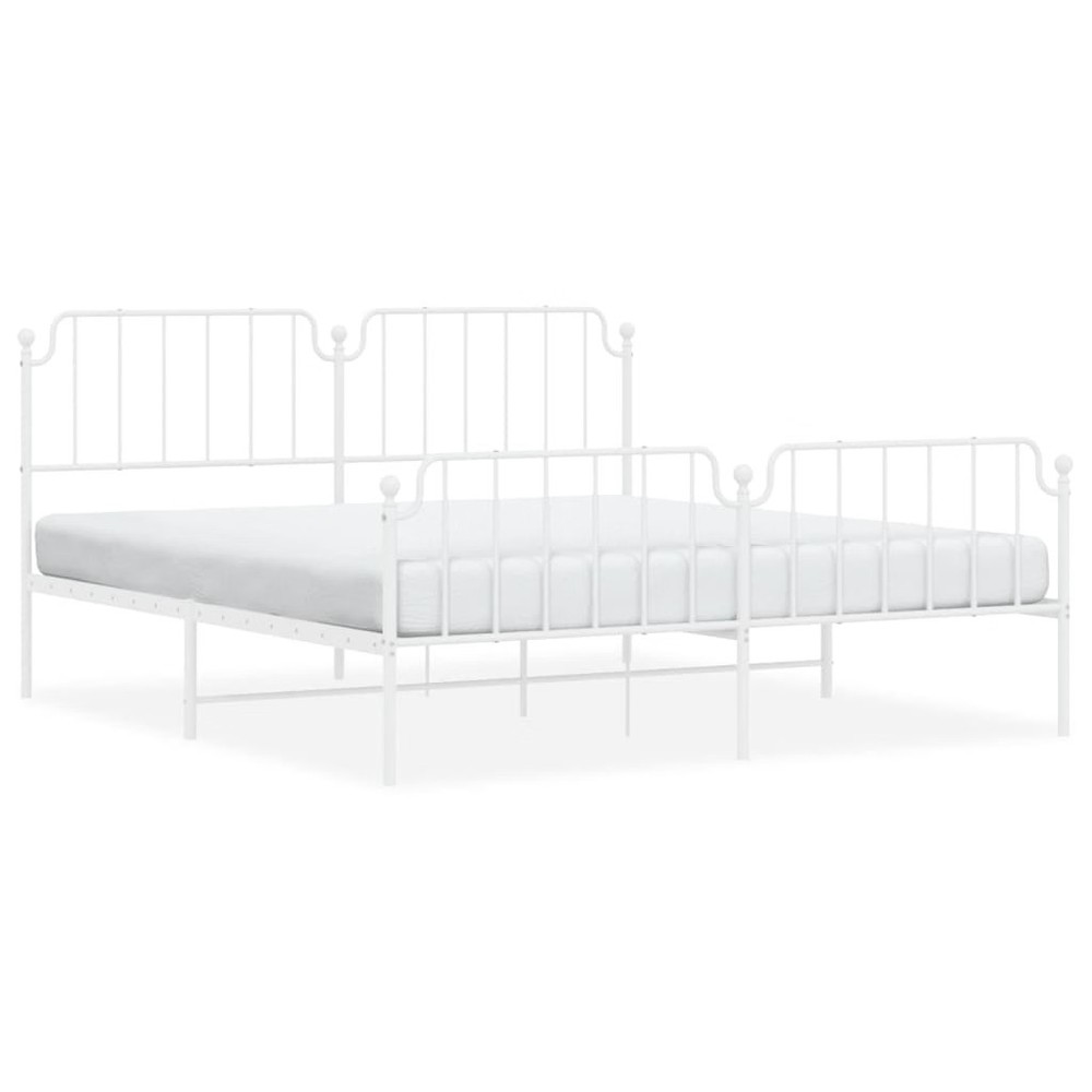 Bed Frame White Powder-Coated Steel Full Bed Frame Rectangular