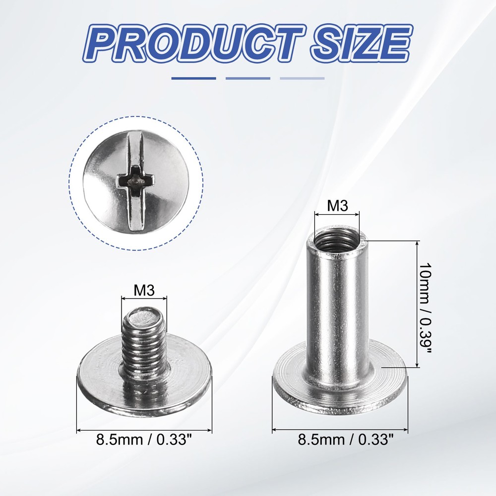 30set Phillips Chicago Screw M3x10mm Binding Post Screw, Silver