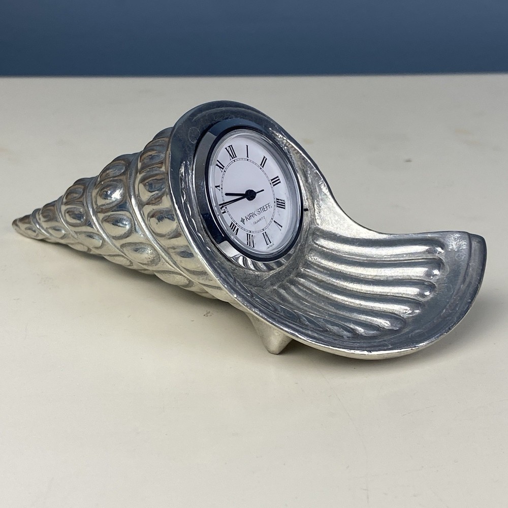 Vintage Kirk Stieff Pewter Silver Conch Shell Clock - Needs Battery