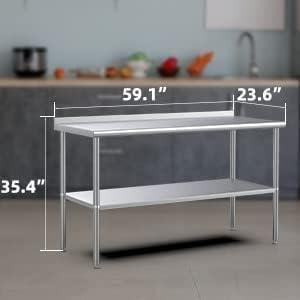 60'' x 24'' Stainless Steel Prep Table Worktable with with Adjustable UnderShelf