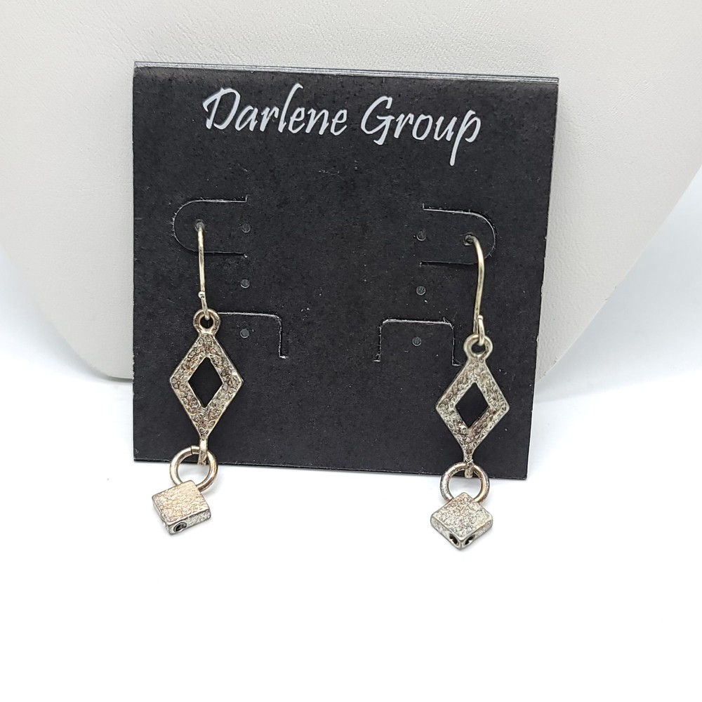 Darlene Group Hammered Silver Diamond Dangle Earrings NOS