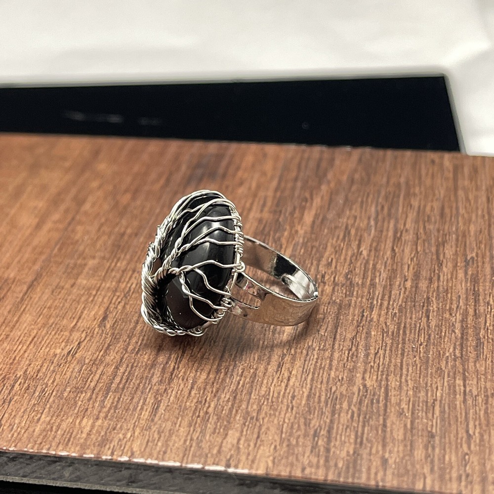 Tree of Life wire wrapped ring Black Onyx